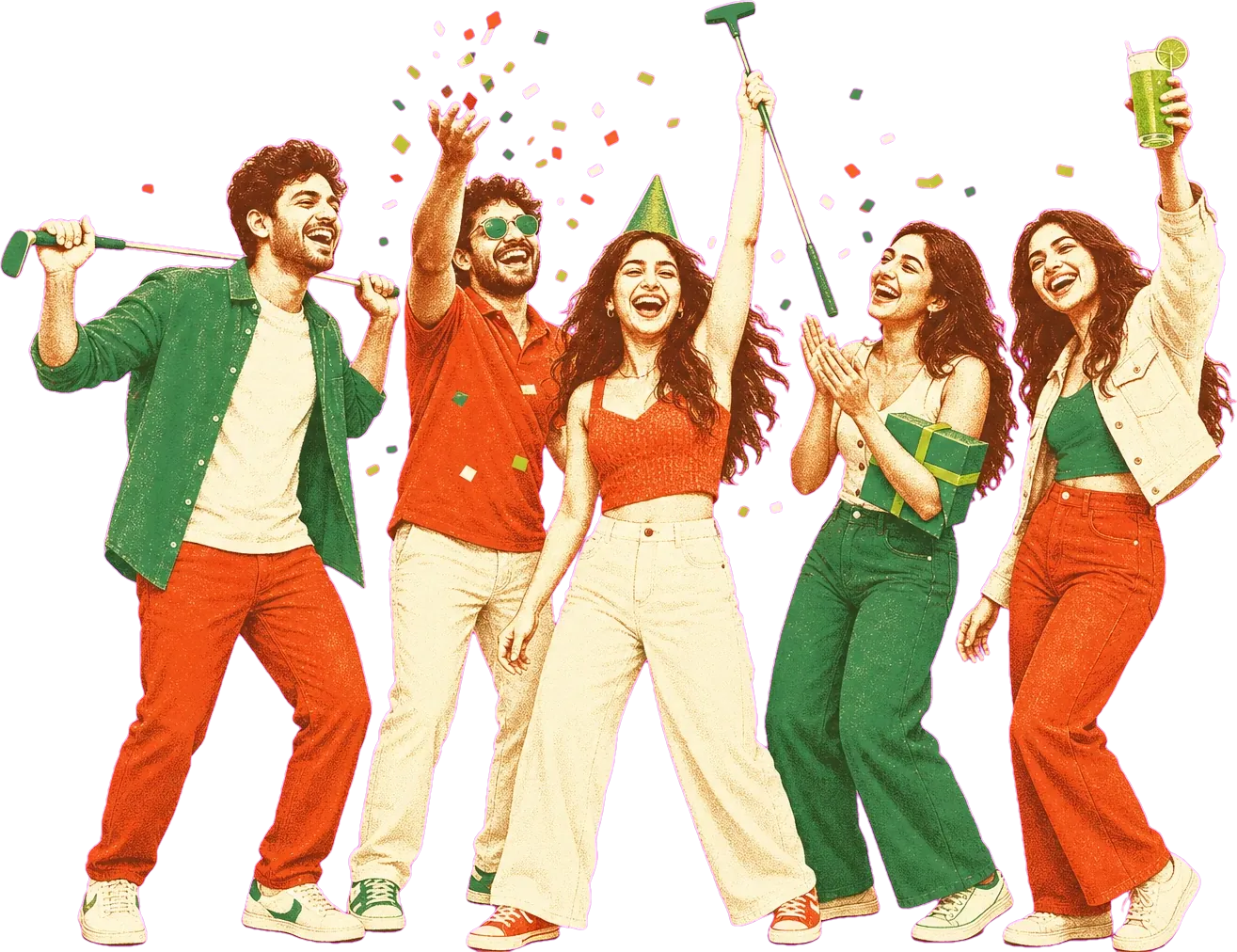 Friends throwing confetti over the birthday star at Putt House Ahmedabad