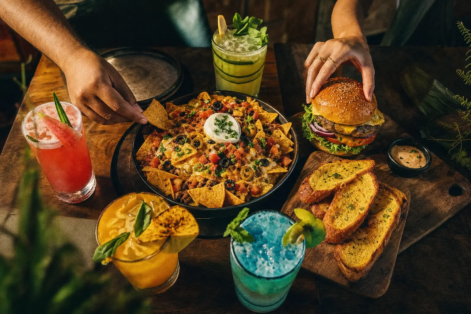 The Squad Platter with four mocktails at Offcut Café, Putt House Ahmedabad